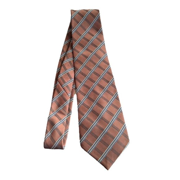 Vianali men's 100% Seta Brown with stripes silk tie - Picture 4 of 4